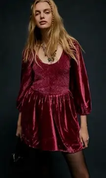 Free people red raspberry velvet dress medium nwot