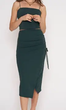 4SI3ENNA Teal Sparkle Skirt And Crop Top Set XS