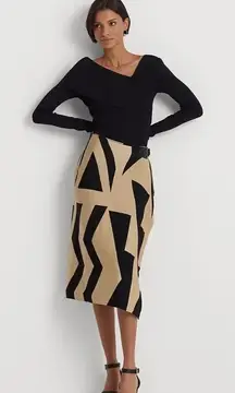 NWT Lauren Ralph Lauren Geo-Print Cotton-Blend Pencil Skirt Size Large‎