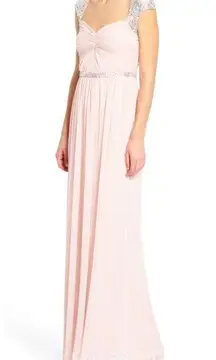 Adrianna Papell  Long Dress Women’s Size 18 Pink Silver Sequins Gown bridesmaids​