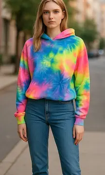 Dyce Active Womens‎ Hoodie Size Large Neon Rainbow Crop Cropped