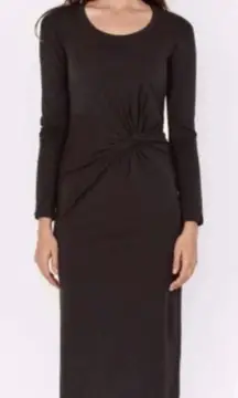 Sundry Black Long Sleeve Twist Front Midi Dress
