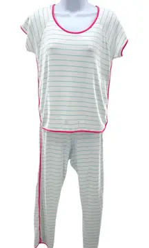 LAKE Striped Pajama Set Womens Pima Cotton Small Short Sleeve Pants Loungewear
