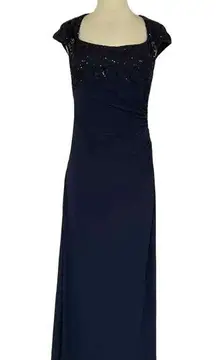 Betsy & Adam Women's Formal Dress Size 8 Blue Sequined Lace and Chiffon Gown