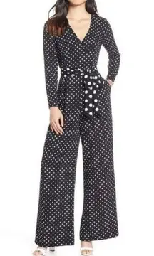 Eliza J Black & White Polka Dot Crepe Jumpsuit