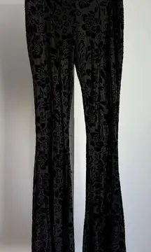 Rush Black Velvet Burnout‎ sz S Witchy Goth Floral Bell Bottom Pants Flowy Boho