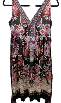 ECI Sleeveless Colorful Floral Print Silk‎ Dress 6