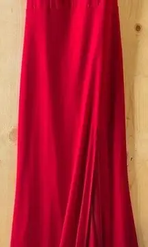 Jodi Kristopher Red Lace-Up Maxi Dress Size 11 | Formal Evening Gown with Slit