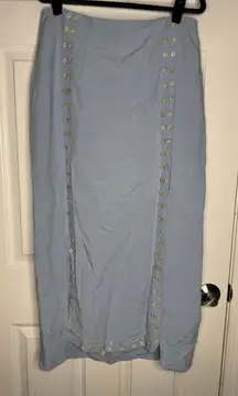 VIX PAULA HERMANNY NWT Solid Lana Detail Midi Skirt Light Blue Size 8/10