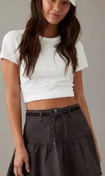 NWT American Eagle High Waisted Drawstring Mini Skirt Washed Black size 2