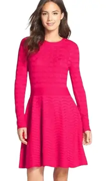 Eliza J Pink Cable Knit Long Sleeves A Line Fit & Flare Sweater Dress Size Med