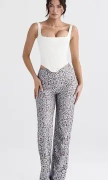 HOUSE OF CB Mara Lace Trousers in Silver Metallic Size Medium