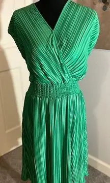 DKNY Women’s Green Midi Stretch Ruched Pleated V-Neck Wrap Cap Sleeves Dress 12