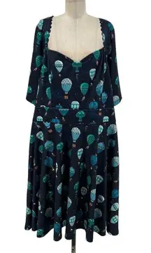 Unique Vintage Hot Air Balloon Bolero Flare Dress Navy Blue Plus Size 5X