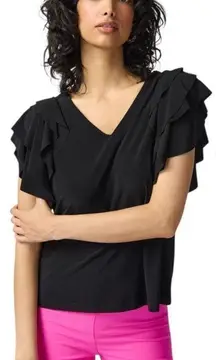 Joseph Ribkoff Multilayer Flatter Short Sleeve V Neck Blouse Sz 12