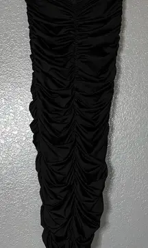 Black Ruched Bodycon Maxi Dress Medium Stretchy Strapless Evening Gown