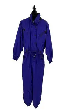 Edelweiss Snow Suit Womens Large Ski Belted Indigo Nylon Insulated Vintage