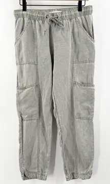 C&C California Pant Size Small Cargo Linen Blend Pull On Stretch Waist Cropped