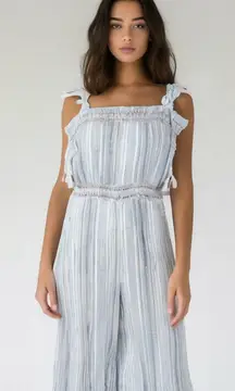 Storia Romper Woman's Medium Tassel Tie Summer Beach Party‎ Striped Bow Crinkle