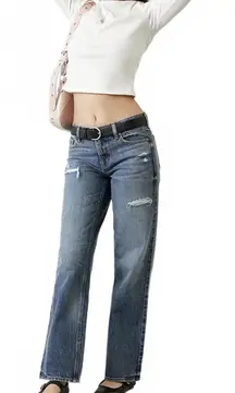 Pacsun Jordyn Low Rise Straight Leg Jeans Ripped Dark Blue Wash NWT Cassie Sz 27