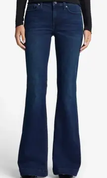7 For All Mankind Dojo Wide Leg Flare Jeans in Blue Black Santiago Size 27