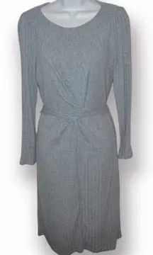 Julia Jordan Gray Criss Cross Tie Front Ribbed Knit Midi Dress Sweater 12 NWT