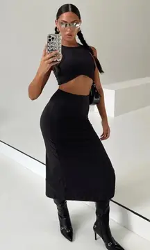 Princess Polly Ellie Black Ribbed Cropped Tank + Midi Skirt Coord Set 12