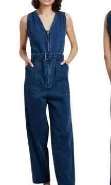 Rachel Comey Denim Jean Jumpsuit Belted Wide Leg Zip Front Blue Size 12 Utility