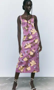 Zara Corset Printed Floral Midi Dress