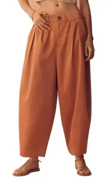 Maeve Anthropologie Rust Orange Curve Poplin Barrel Pants Cropped Size Small NWT