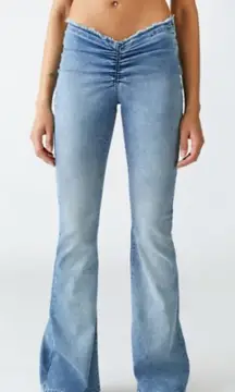 BDG Blue Ruched V Front Flare Jean Stretchy 25