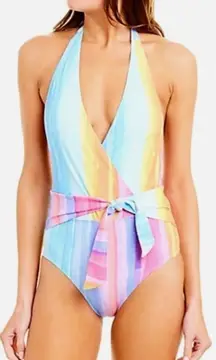Rachel Roy colorful rainbow halter‎ one piece swimsuit size small