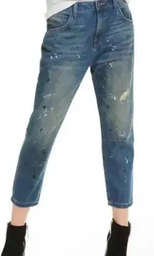 NWT Wildfox DaVinci Relaxed Loose Baggy Paint Splatter Crop Boyfriend Jeans