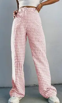 Pink High Waisted Gingham Checkered Pants