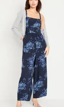 Old Navy Fit & Flare Floral Cami Jumpsuit Navy Blue Summer Beach Womens NWOT