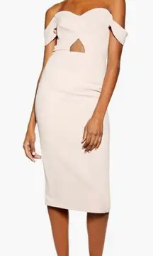 blush pink cutout off shoulder midi dress 6 NWT
