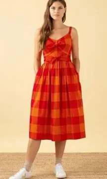 Emily and Fin | Salma Plaid Sleeveless Midi Dress in Heatwave Check