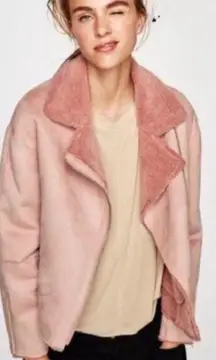 ZARA blush pink faux suede moto jacket