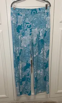 IMAN Women's‎ XL Wide-Leg Paisley Pull-On Pants Blue Casual Shimmer