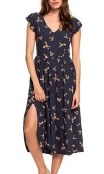 Roxy  Rush Minute Short Sleeve Midi Dress Navy Floral Size Small