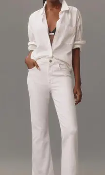 NWT  frame braided waistband mid rise bootcut jeans in white. Size 32