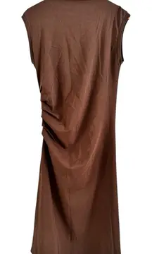 NWT OGL Mockneck Tucks Midi Dress Espresso Brown Ruched Sleeveless Size Large
