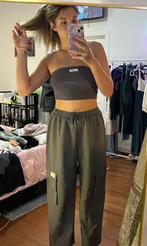 Grey Cargo-like Pants And Tube Top Set