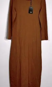 Riva Woman Basic Jersey Dress Round Neckline Long Sleeves Maxi Length Size L