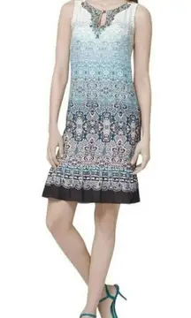 White House Black Market Women's XXS Turquoise Ombré Embellished Shift Dress