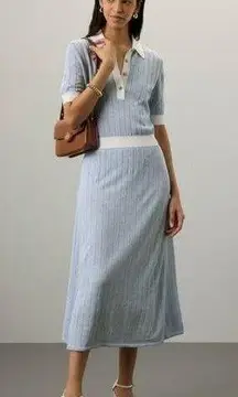 BOSS Light Blue Collared Short Sleeve Front Button Closure Polo Knit Midi Dress
