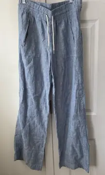 Athleta Women's Cabo Linen Pants, Size 8, Blue, Wide-Leg, Drawstring, Pockets