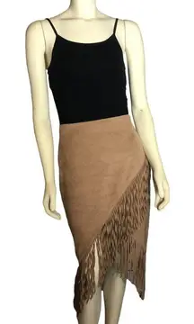 Express Faux Suede Symmetrical Fringe Skirt in a tan/ brown colour size 4