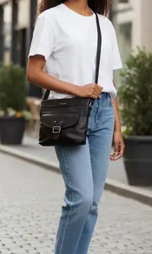 Jaclyn Smith Dark Brown Faux Leather Crossbody Bag Flap Buckle Pocket