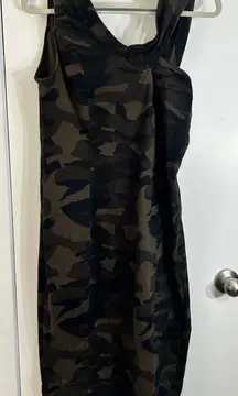 New York & Co Dress Large Camo Asymmetric Bodycon Gorpcore Office Siren Club